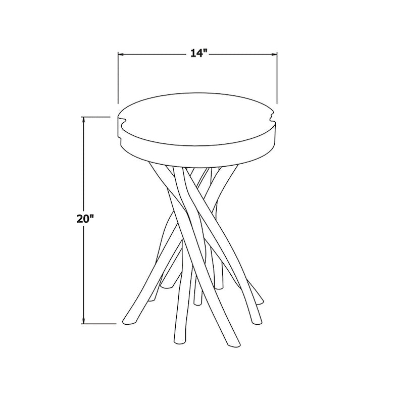 Solid Wood Cross-Cut Accent Table With Branch Base - Small