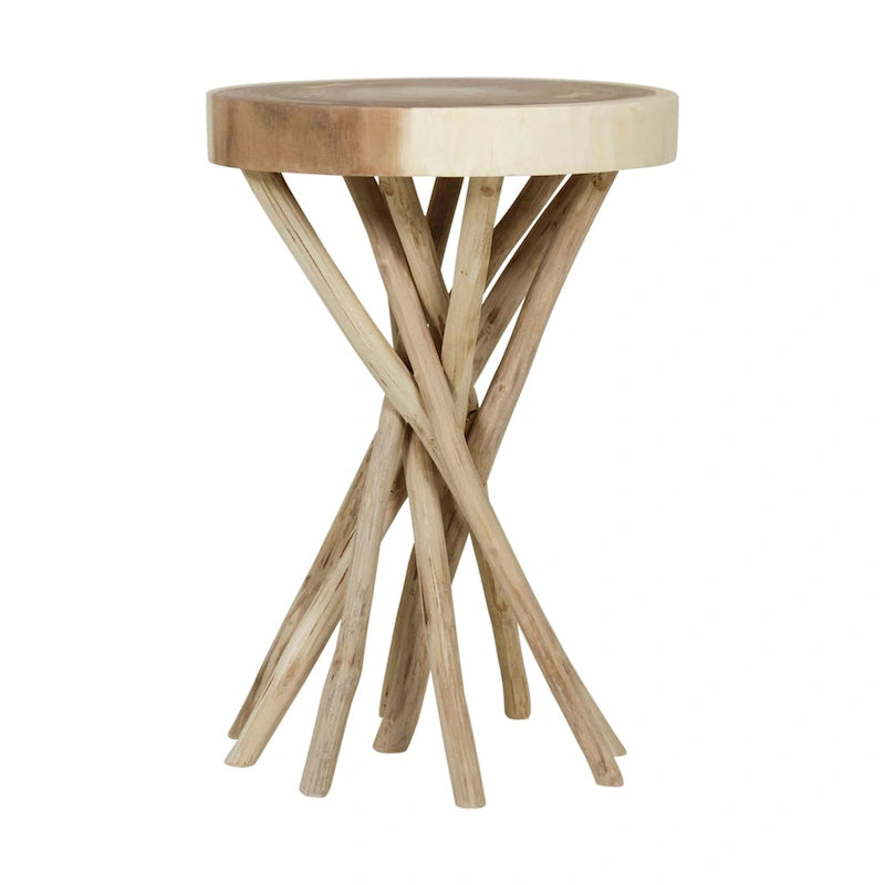 Solid Wood Cross-Cut Accent Table With Branch Base - Small