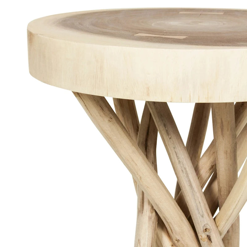 Solid Wood Cross-Cut Accent Table With Branch Base - Small