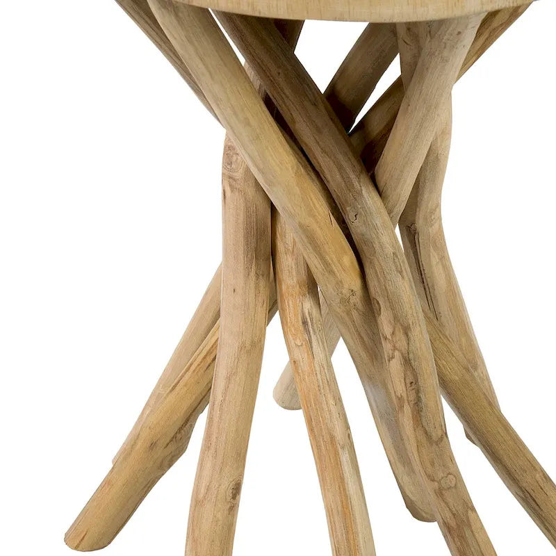 Solid Wood Cross-Cut Accent Table With Branch Base - Small