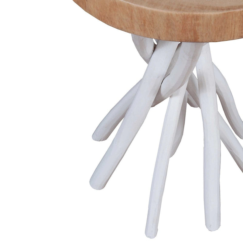 Solid Wood Cross-Cut Accent Table With Branch Base - Small