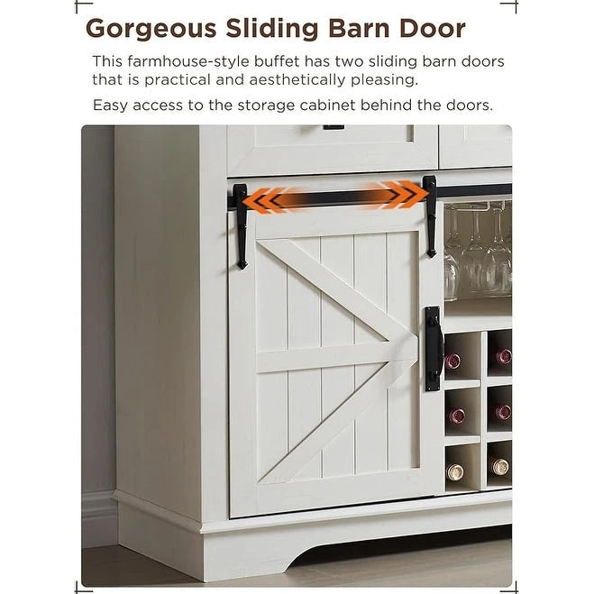 Farmhouse Bar Cabinet, Coffee/Wine Bar Cabinet w/Wine & Glass Rack