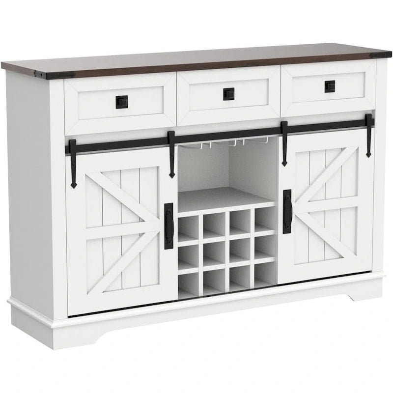 Farmhouse Bar Cabinet, Coffee/Wine Bar Cabinet w/Wine & Glass Rack