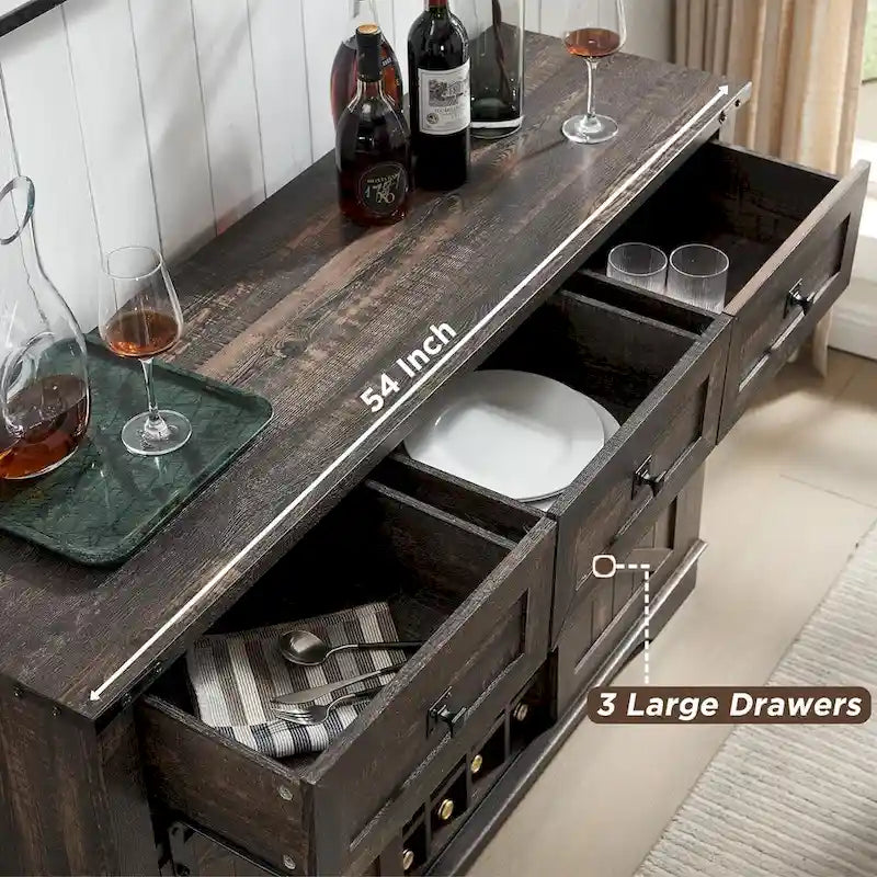 Farmhouse Bar Cabinet, Coffee/Wine Bar Cabinet w/Wine & Glass Rack