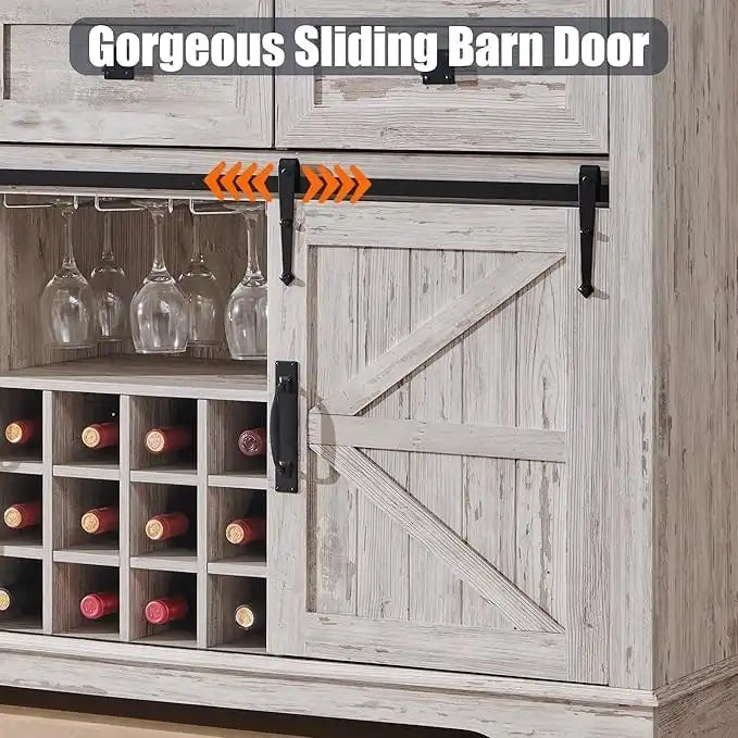 Farmhouse Bar Cabinet, Coffee/Wine Bar Cabinet w/Wine & Glass Rack