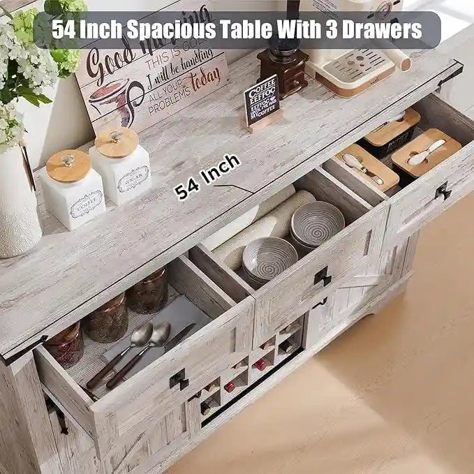 Farmhouse Bar Cabinet, Coffee/Wine Bar Cabinet w/Wine & Glass Rack