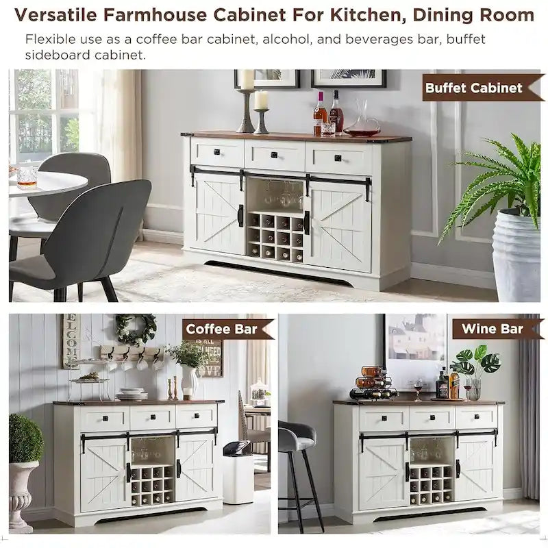 Farmhouse Bar Cabinet, Coffee/Wine Bar Cabinet w/Wine & Glass Rack