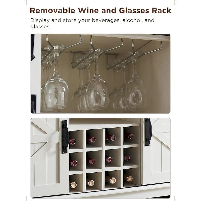 Farmhouse Bar Cabinet, Coffee/Wine Bar Cabinet w/Wine & Glass Rack