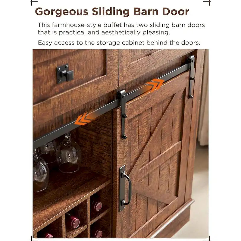 Farmhouse Bar Cabinet, Coffee/Wine Bar Cabinet w/Wine & Glass Rack