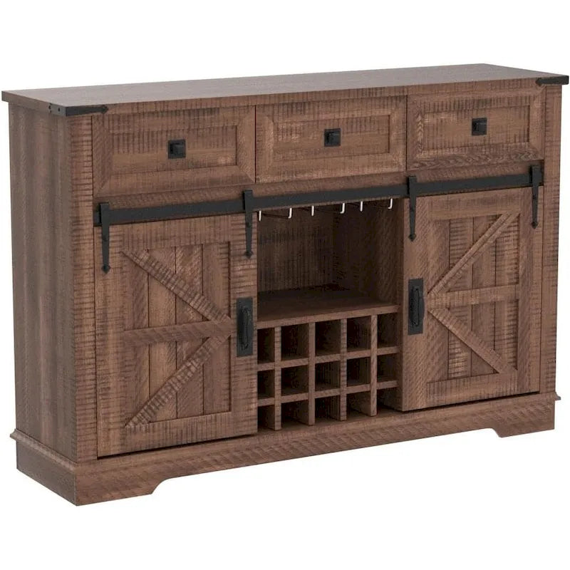 Farmhouse Bar Cabinet, Coffee/Wine Bar Cabinet w/Wine & Glass Rack