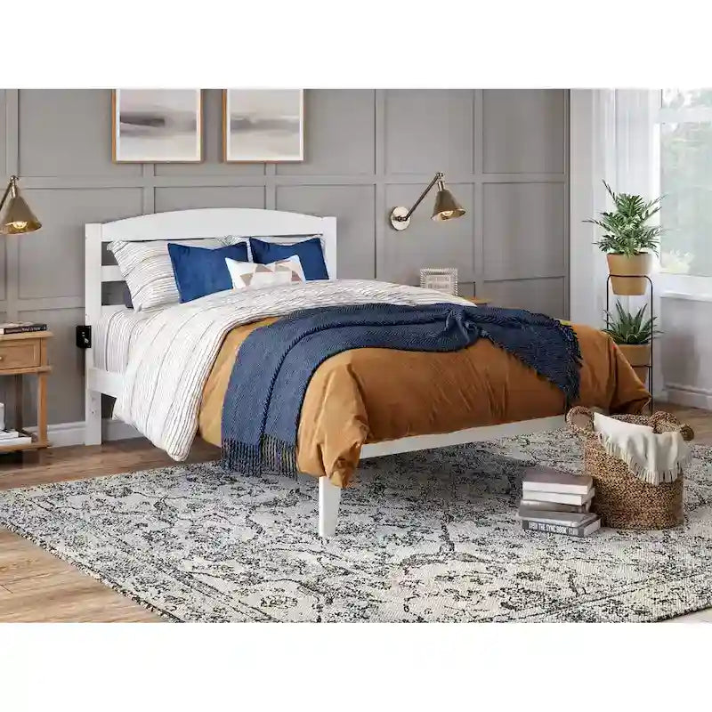 Solid Wood Platform Bed with Attachable USB Charger