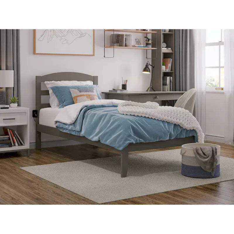 Solid Wood Platform Bed with Attachable USB Charger
