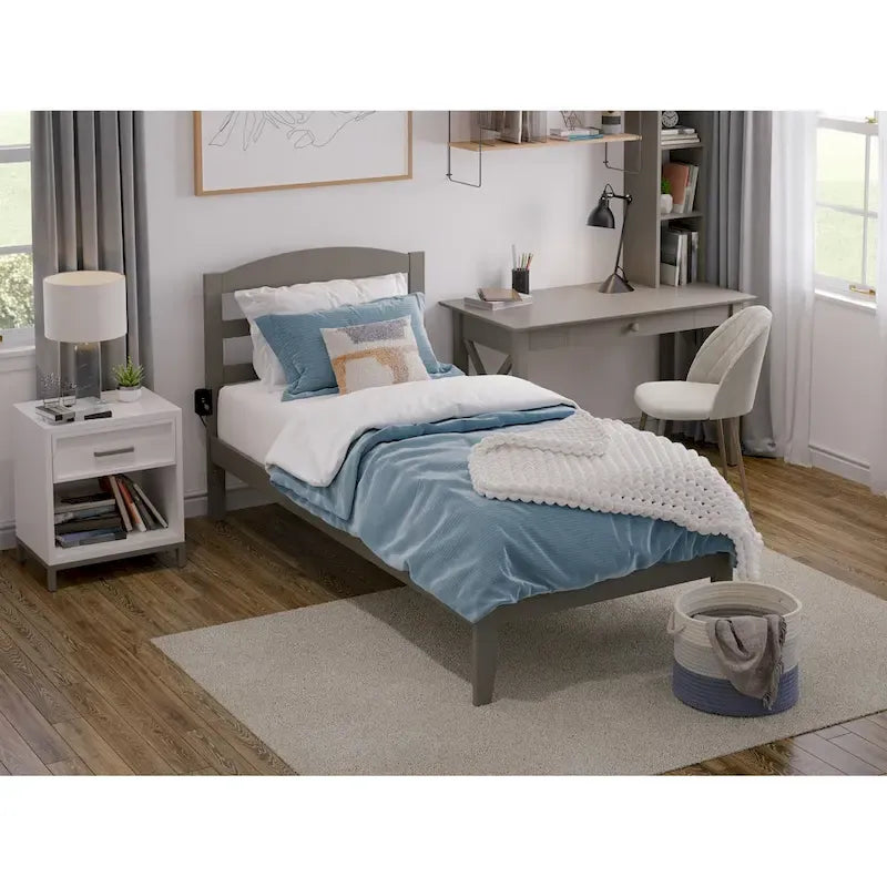 Solid Wood Platform Bed with Attachable USB Charger