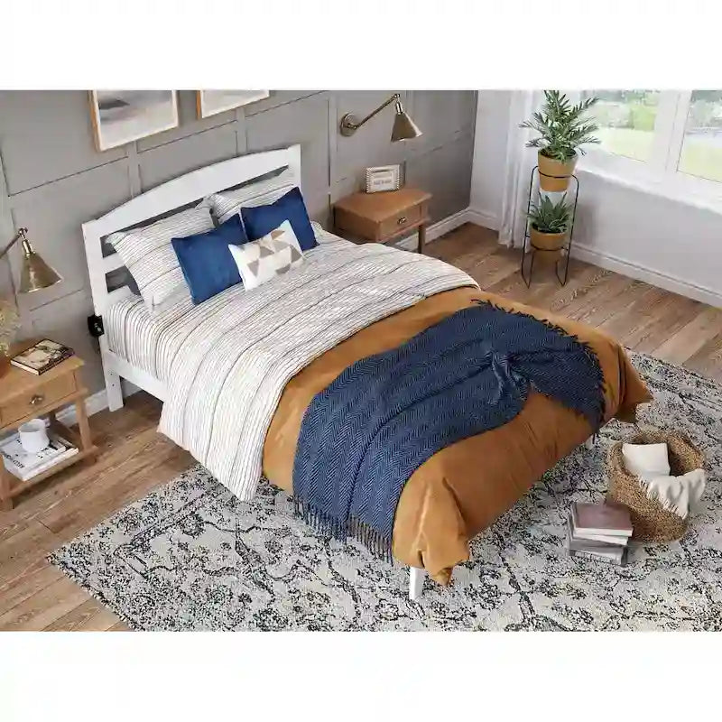Solid Wood Platform Bed with Attachable USB Charger