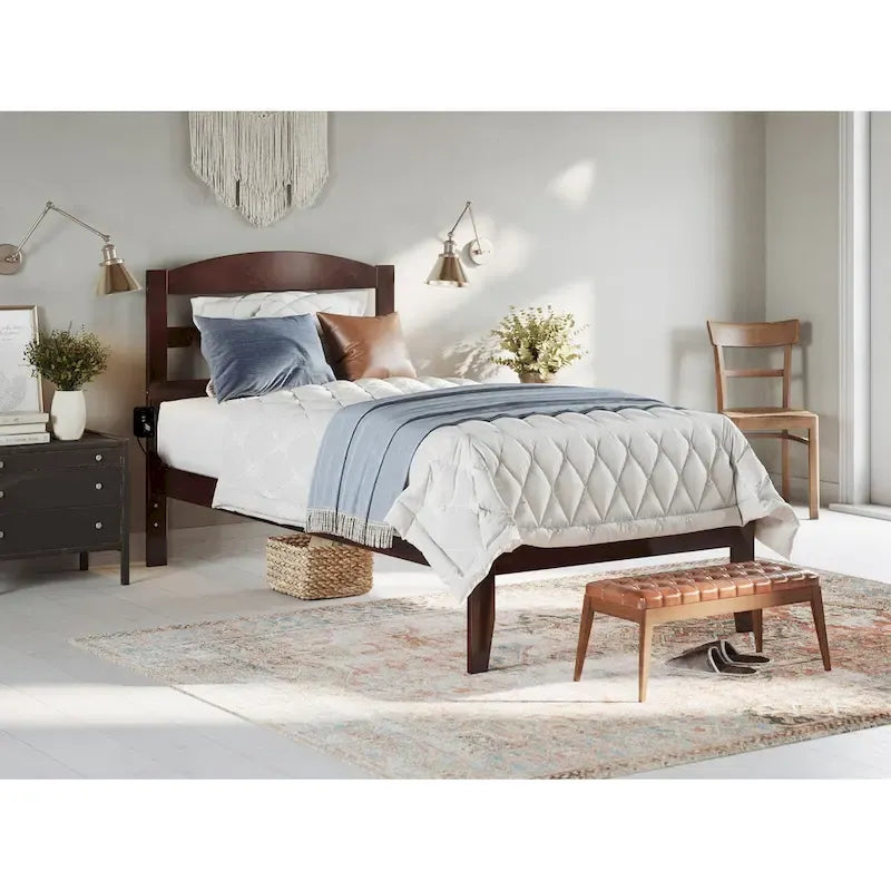 Solid Wood Platform Bed with Attachable USB Charger