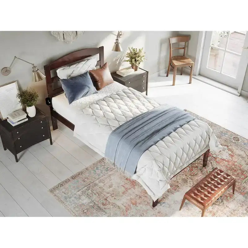 Solid Wood Platform Bed with Attachable USB Charger