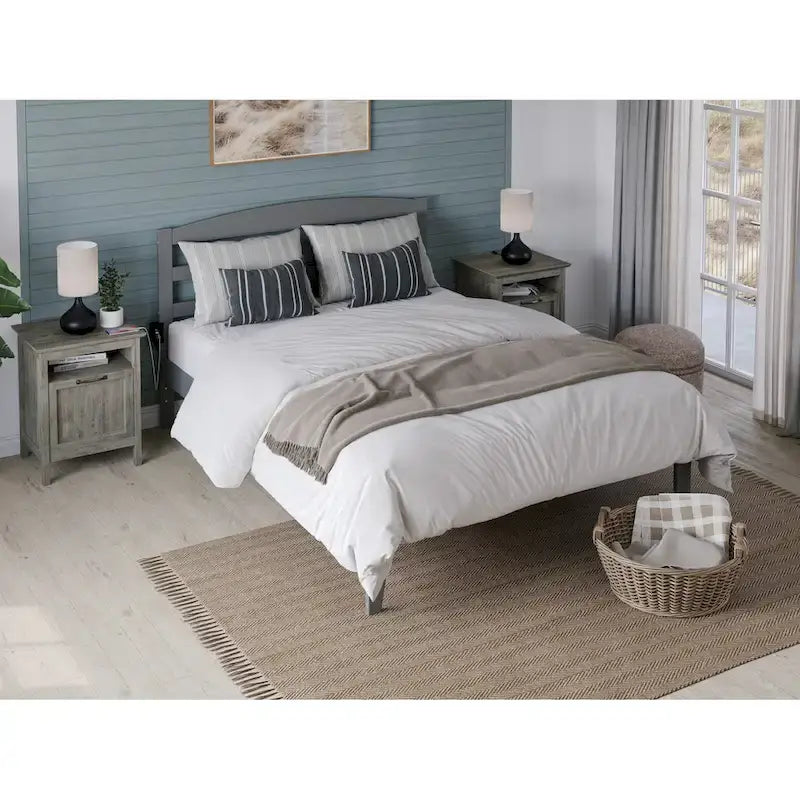 Solid Wood Platform Bed with Attachable USB Charger