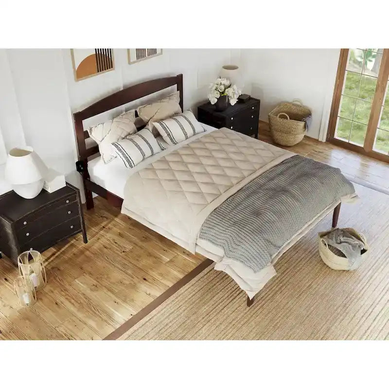 Solid Wood Platform Bed with Attachable USB Charger