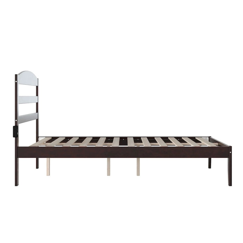 Solid Wood Platform Bed with Attachable USB Charger