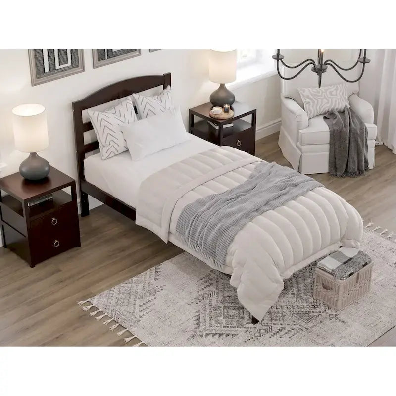 Solid Wood Platform Bed with Attachable USB Charger