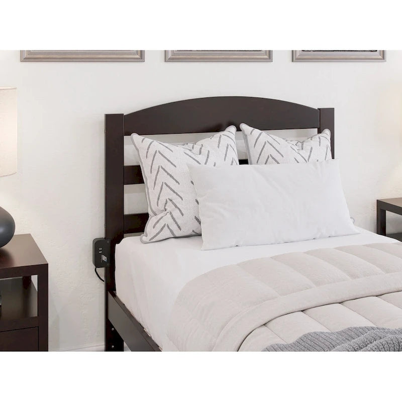 Solid Wood Platform Bed with Attachable USB Charger