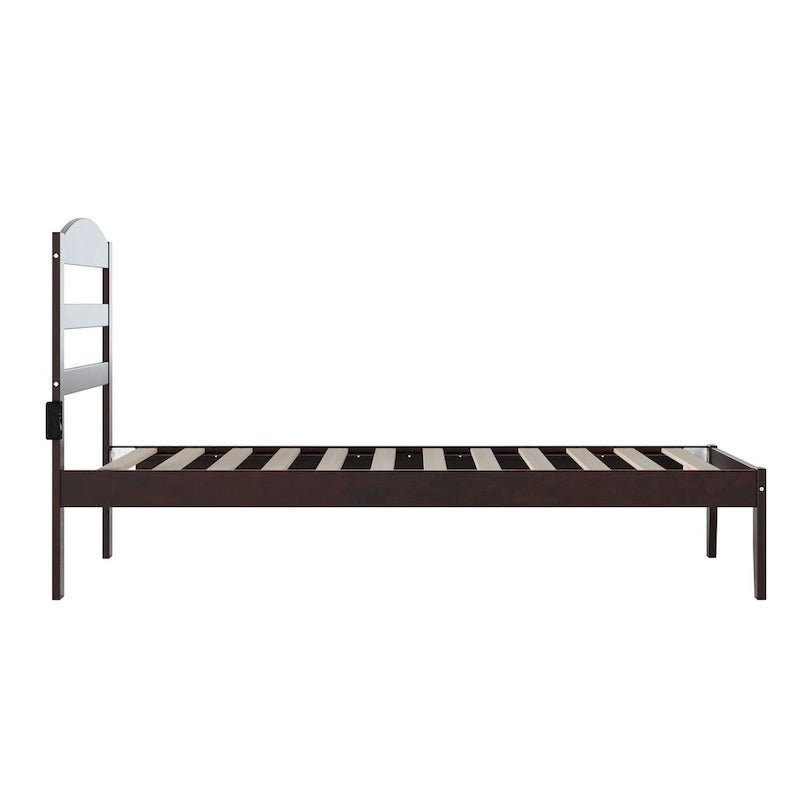 Solid Wood Platform Bed with Attachable USB Charger