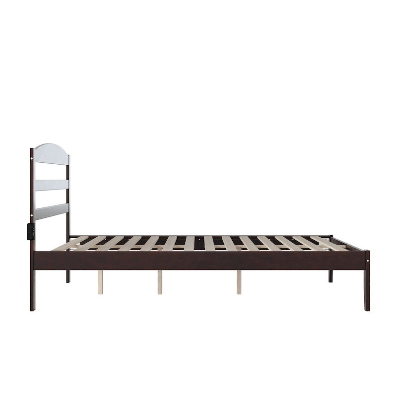 Solid Wood Platform Bed with Attachable USB Charger