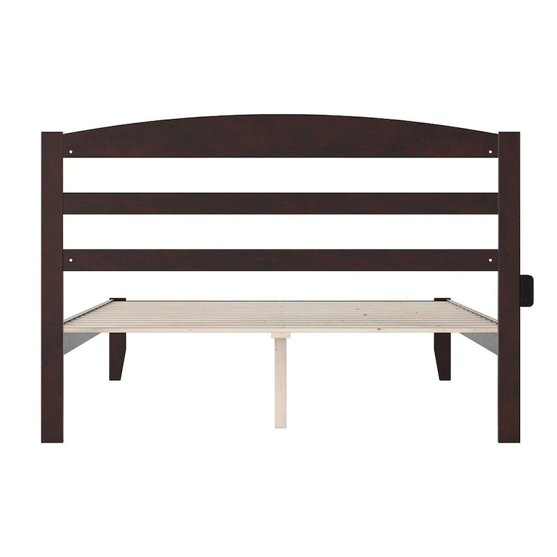 Solid Wood Platform Bed with Attachable USB Charger