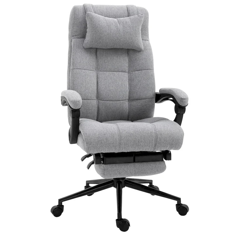 Executive Linen Fabric Home Office Chair with Retractable Footrest, Headrest, and Lumbar Support