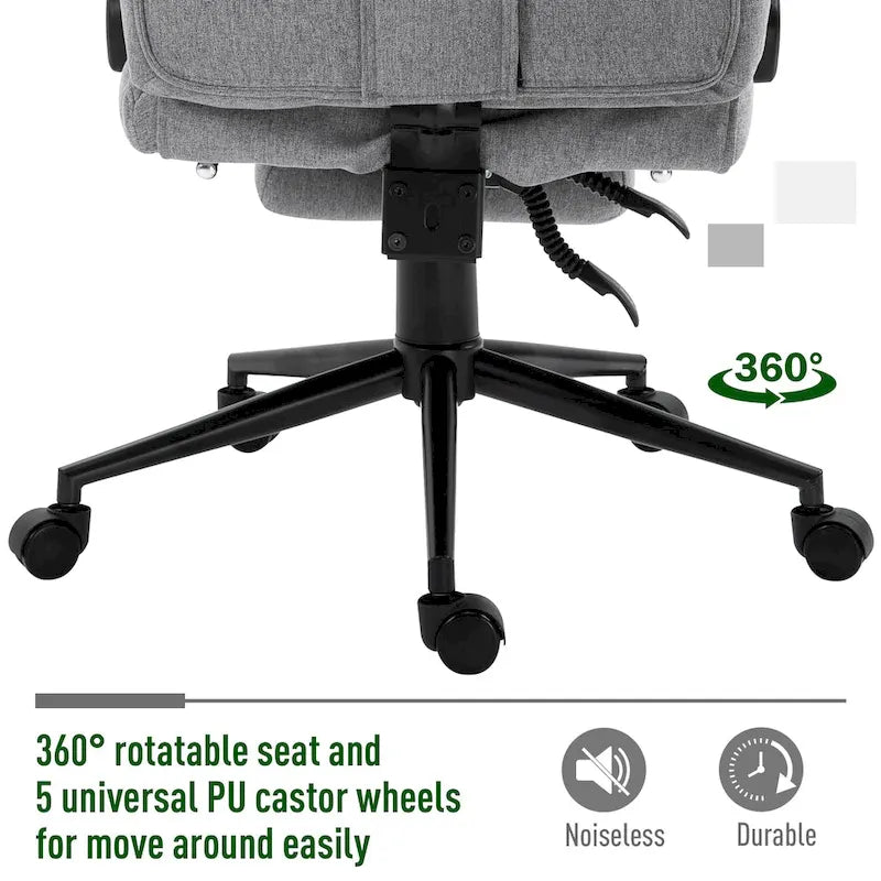 Executive Linen Fabric Home Office Chair with Retractable Footrest, Headrest, and Lumbar Support