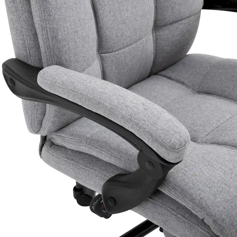 Executive Linen Fabric Home Office Chair with Retractable Footrest, Headrest, and Lumbar Support