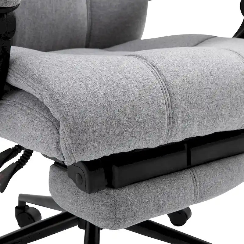 Executive Linen Fabric Home Office Chair with Retractable Footrest, Headrest, and Lumbar Support