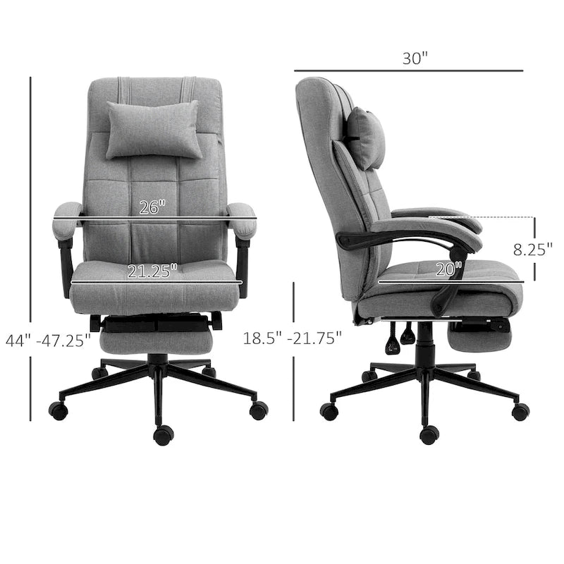 Executive Linen Fabric Home Office Chair with Retractable Footrest, Headrest, and Lumbar Support
