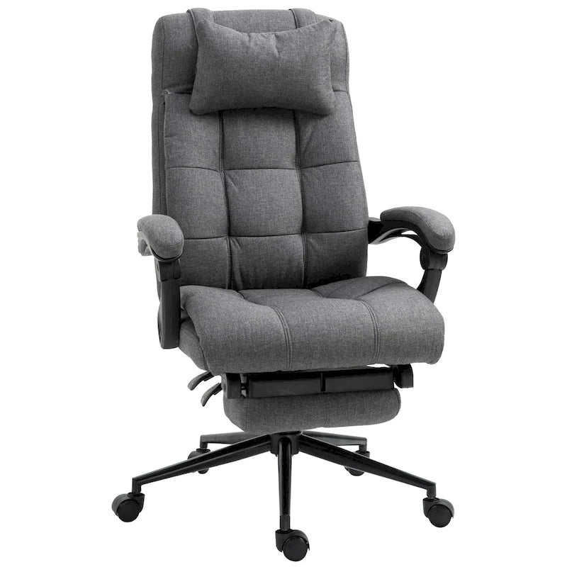 Executive Linen Fabric Home Office Chair with Retractable Footrest, Headrest, and Lumbar Support