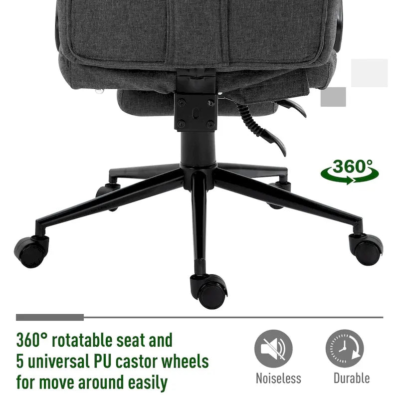 Executive Linen Fabric Home Office Chair with Retractable Footrest, Headrest, and Lumbar Support