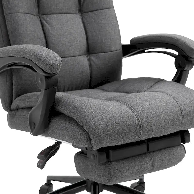 Executive Linen Fabric Home Office Chair with Retractable Footrest, Headrest, and Lumbar Support