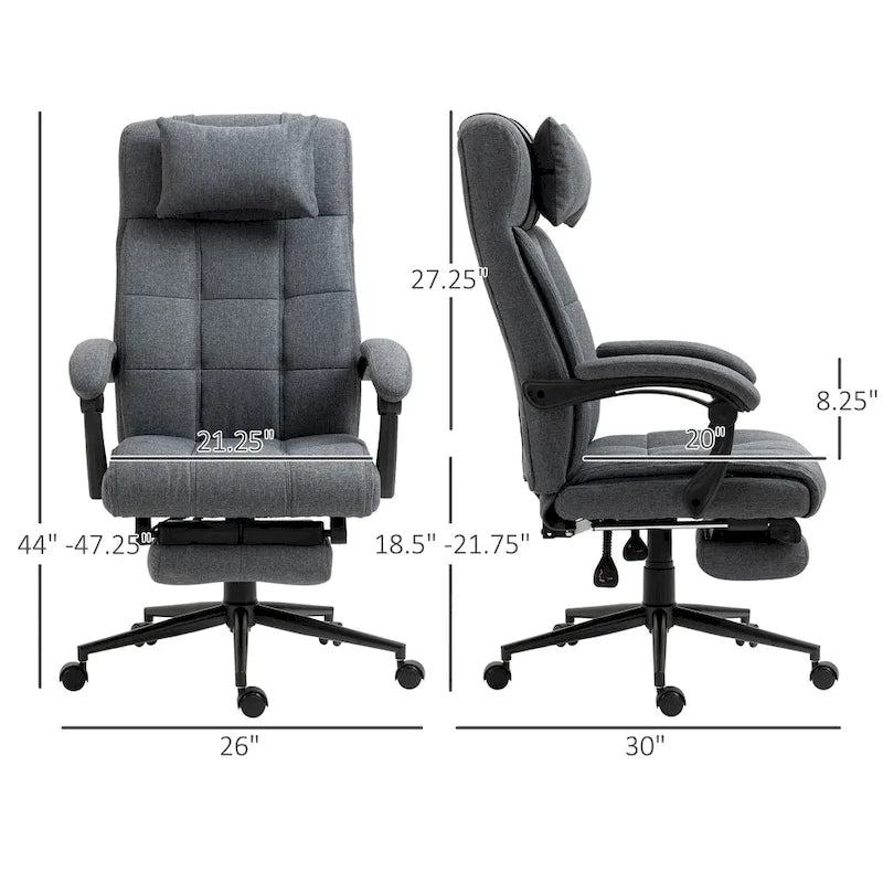 Executive Linen Fabric Home Office Chair with Retractable Footrest, Headrest, and Lumbar Support