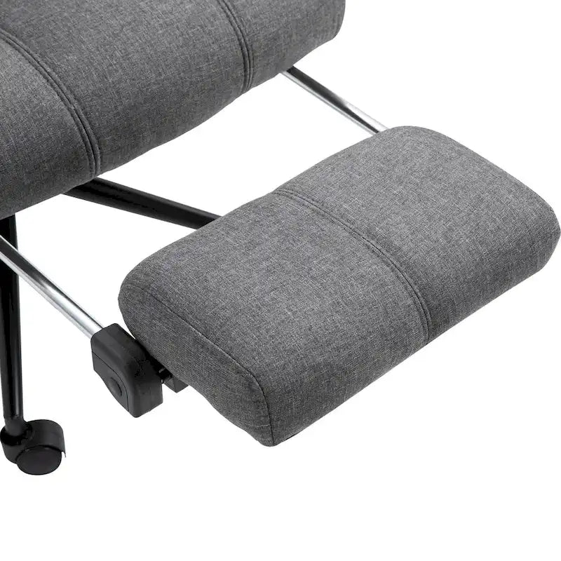 Executive Linen Fabric Home Office Chair with Retractable Footrest, Headrest, and Lumbar Support