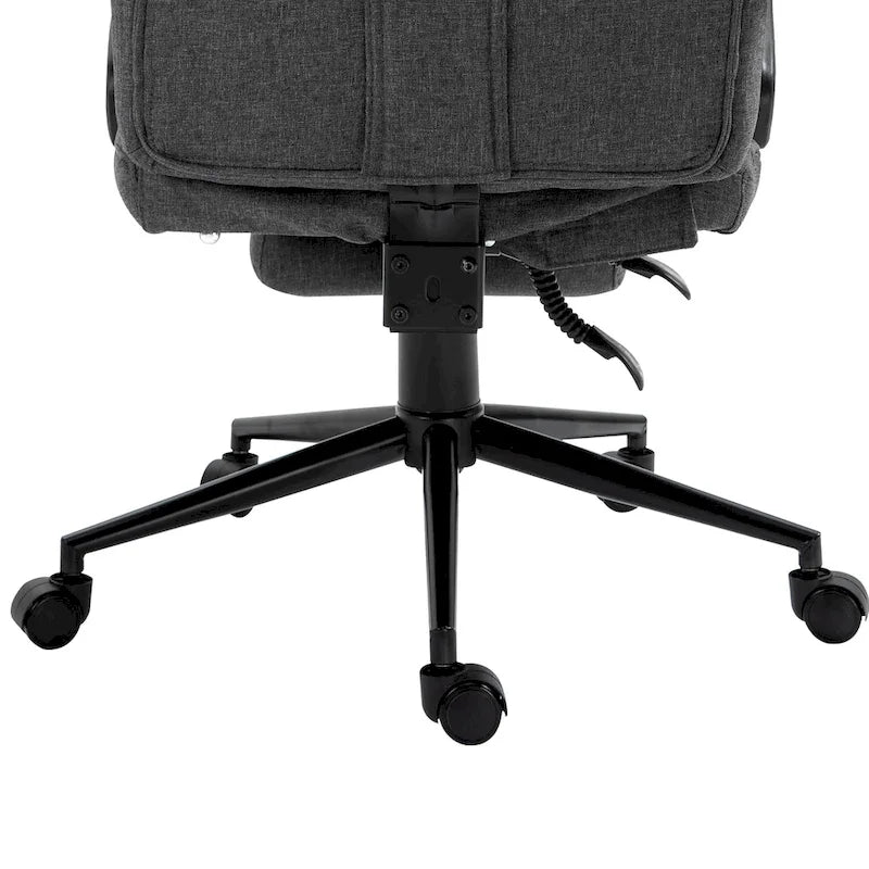 Executive Linen Fabric Home Office Chair with Retractable Footrest, Headrest, and Lumbar Support