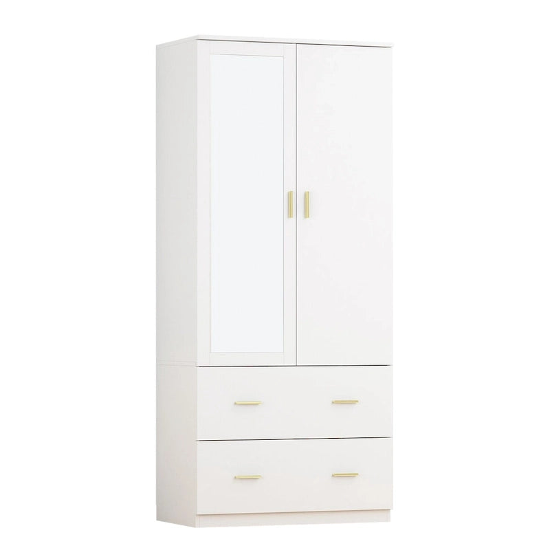 31.5W x 72H Two Door Wardrobe With Mirror White/Dark Brown Armoires - 31.5W x 72H
