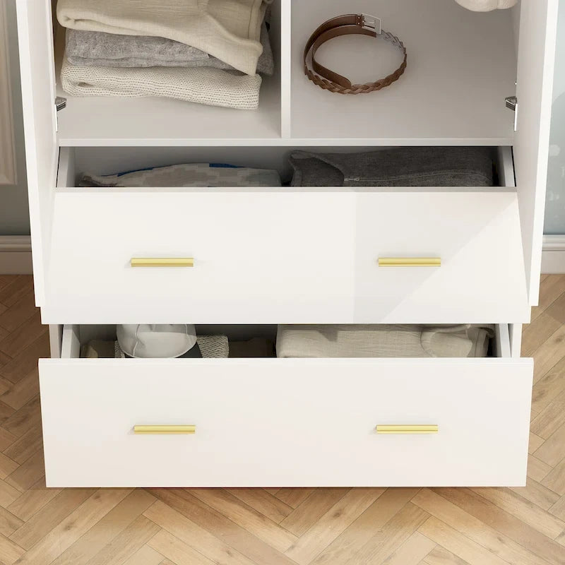 31.5W x 72H Two Door Wardrobe With Mirror White/Dark Brown Armoires - 31.5W x 72H