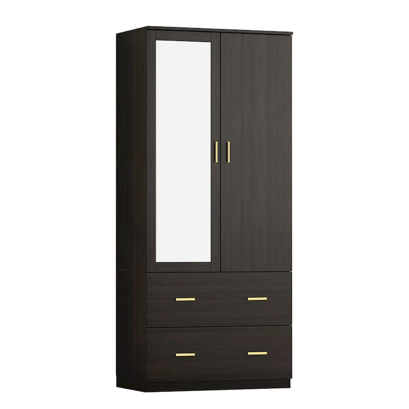 31.5W x 72H Two Door Wardrobe With Mirror White/Dark Brown Armoires - 31.5W x 72H