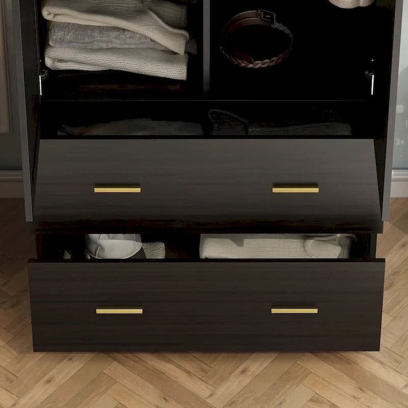 31.5W x 72H Two Door Wardrobe With Mirror White/Dark Brown Armoires - 31.5W x 72H