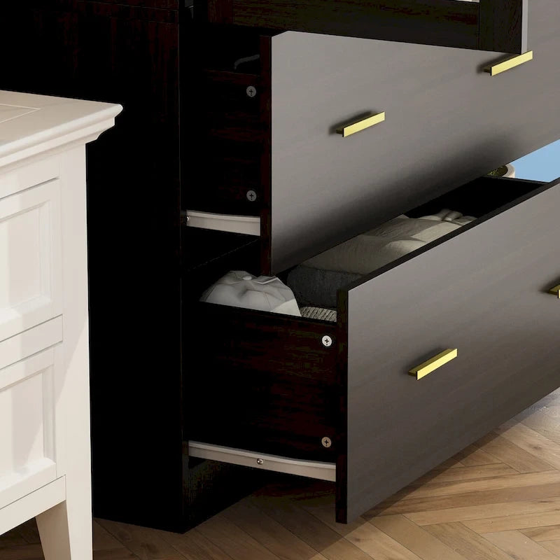 31.5W x 72H Two Door Wardrobe With Mirror White/Dark Brown Armoires - 31.5W x 72H
