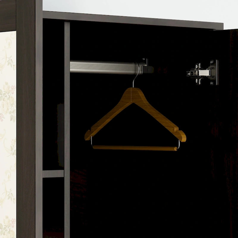 31.5W x 72H Two Door Wardrobe With Mirror White/Dark Brown Armoires - 31.5W x 72H