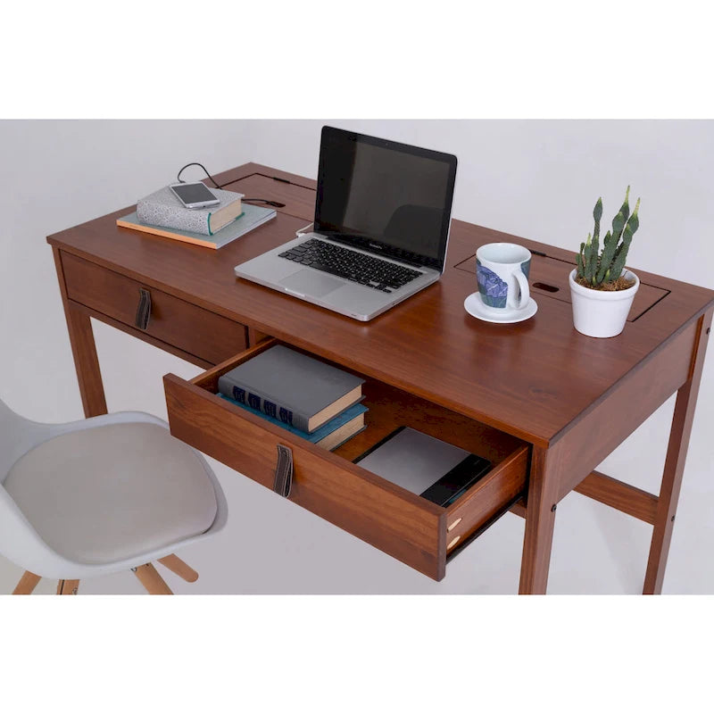 Modern Sturdy Home Office Wood Desk with Drawers and Compartments