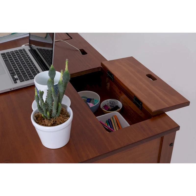 Modern Sturdy Home Office Wood Desk with Drawers and Compartments
