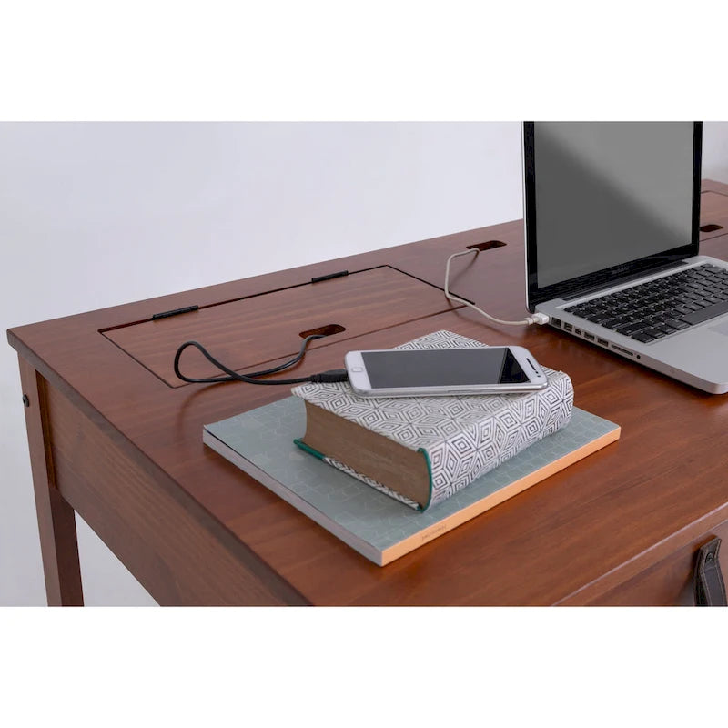 Modern Sturdy Home Office Wood Desk with Drawers and Compartments