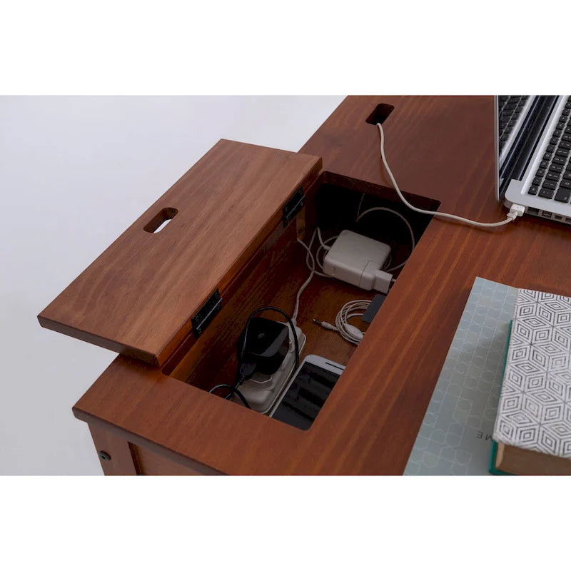 Modern Sturdy Home Office Wood Desk with Drawers and Compartments
