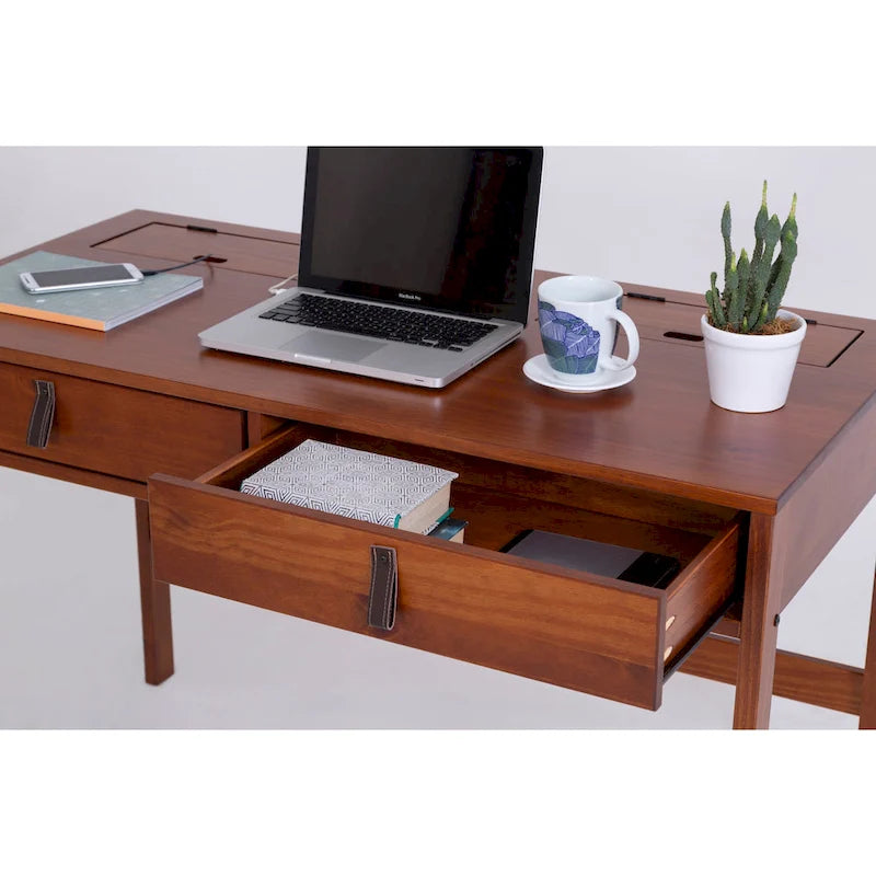 Modern Sturdy Home Office Wood Desk with Drawers and Compartments